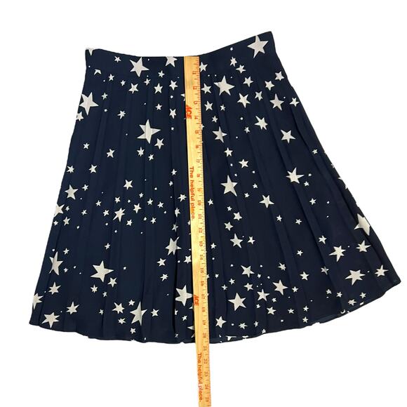 JCrew Pleated Navy Blue White Stars Midi Knee Length Skirt Size 0 Lined Zipper - Picture 8 of 10